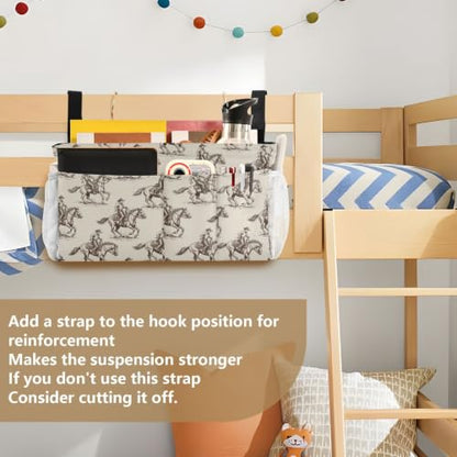 Western Cowboy Pattern Bedside Caddy Organizer with 6 Pockets & Hooks for Bunk Beds