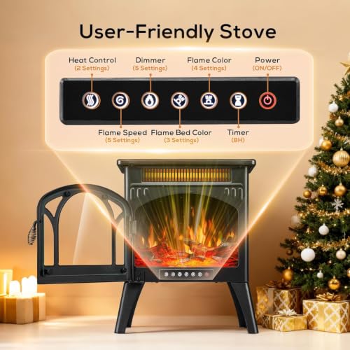 Dark Black 1500W Infrared Electric Fireplace Stove with 3D Flame & Remote
