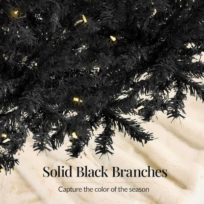Black 6ft Artificial Christmas Tree Pre-Lit Twinkling Lights Holiday Decor
