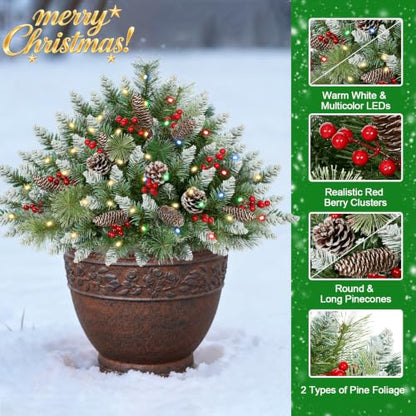 Lighted Christmas Tree Urn Filler Set - 24 Inch Artificial Decor with 12 Modes