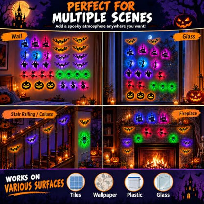 30PCS Halloween LED Silhouette Wall Lights - 3D Bat Ghost Pumpkin Decor