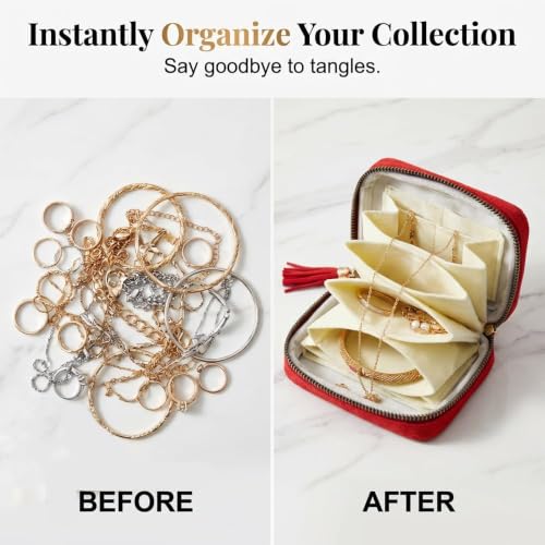 Travel Jewelry Case with Zipper & Tassel - Blush Pink Portable Organizer for Rings & Necklaces