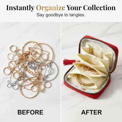 Travel Jewelry Case with Zipper & Tassel - Blush Pink Portable Organizer for Rings & Necklaces
