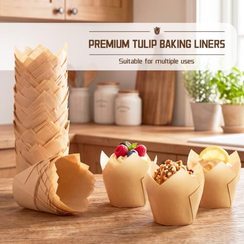 Natural 200 pcs Tulip Cupcake Liners for Baking Muffins - Premium, Non-Stick
