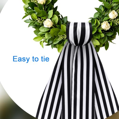 4-Pack Black and White Striped Wreath Sashes for Front Door Decor