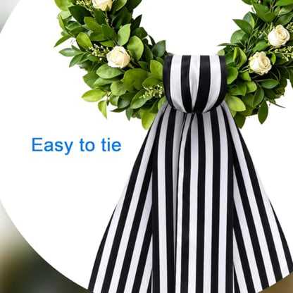 4-Pack Black and White Striped Wreath Sashes for Front Door Decor