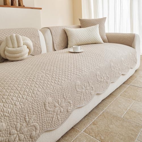 Cotton Quilted Couch Cover for Sofa - Khaki, 35.4 x 47.2 Inches, Rectangular - Farmhouse Style, Non-Slip