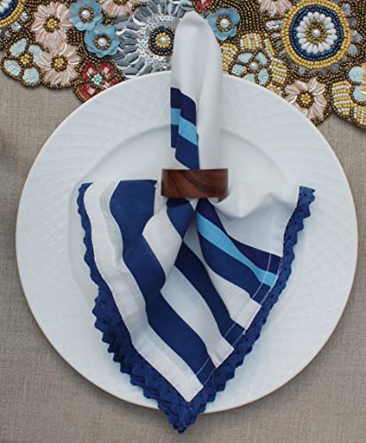 Blue Lace Cloth Napkins Set of 12 - 18x18 Inch Cotton Dinner Napkins