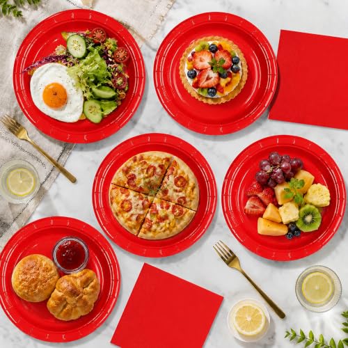 Red Paper Plates and Napkins Set - 50PCS Party Supplies for Events - Red