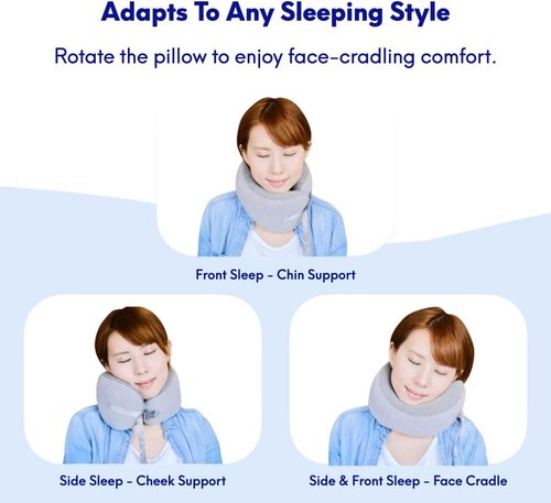 C CUSHION LAB Travel Pillow - Award-Winning Ergonomic Memory Foam for Neck & Chin Support | Compact Gray Design