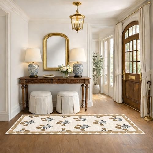 Non Slip Floral Kitchen Runner Rug 2x6 Beige Hallway Rug