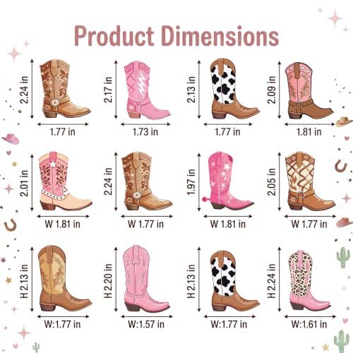 48Pcs Cowboy Boot Cupcake Toppers Western Party Decorations