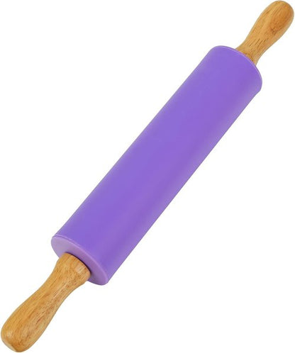 Koogel Rolling Pin - 12 Inch Non-Stick Silicone Surface with Wooden Handle | Perfect for Baking Pies, Pastries & Cookies