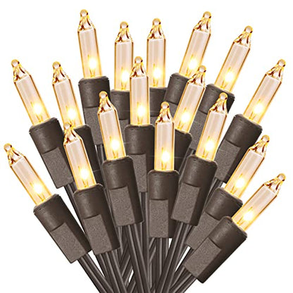 ODEETRONIC Warm White Christmas String Lights - Brown Wire, 21.63 ft, 100 Incandescent Bulbs