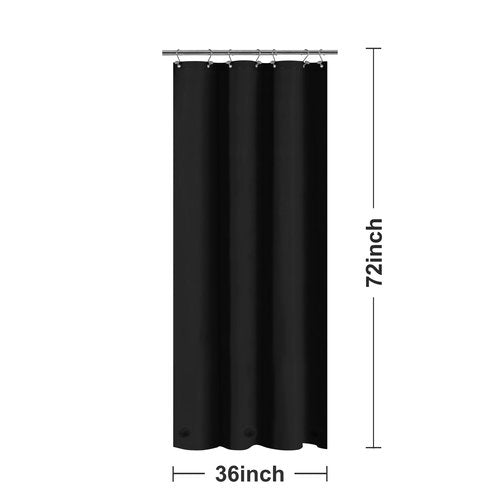 Barossa Design Black Stall Shower Curtain Liner 36" W x 72" H - Waterproof PEVA Plastic Shower Liner for Small Bathroom Stall, Lightweight Bath Curtain with 3 Magnets & Metal Grommets - Black