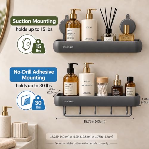 Dark Gray Shower Caddy Set - Suction Cup & Adhesive Bathroom Organizer 2 Pack