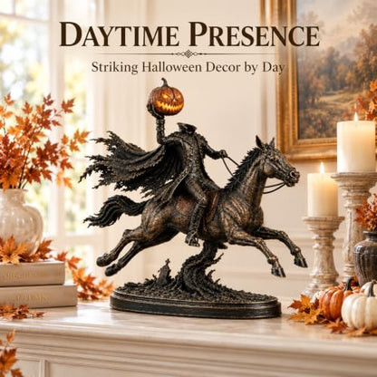 Lighted Headless Horseman Statue with Pumpkin, Gothic Halloween Decor - Variation 1