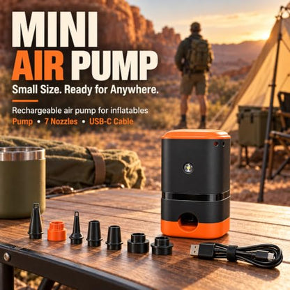 Mini Rechargeable Air Pump for Inflatables - 20W, 4000mAh Battery, Includes 7 Nozzles - Pump Only