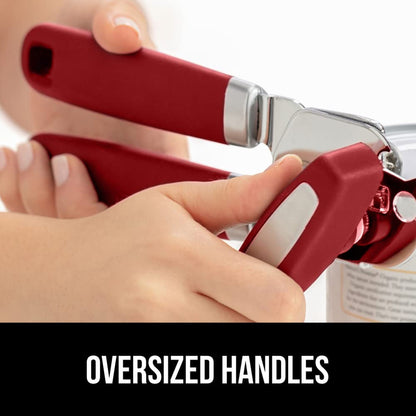 The Original Gorilla Grip Heavy Duty Stainless Steel Smooth Edge Manual Hand Held Can Opener With Soft Touch Handle, Rust Proof Oversized Handheld Easy Turn Knob, Large Lid Openers, Red