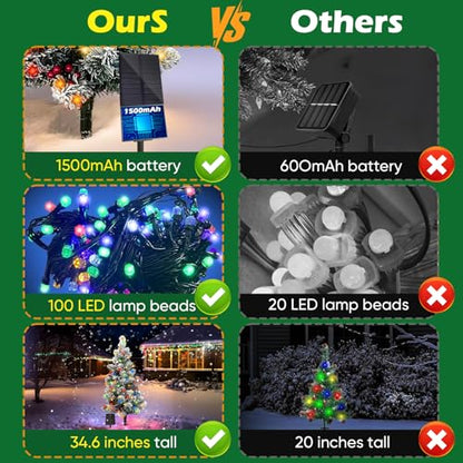 1 Pack Solar Christmas Tree Outdoor Lights with 100 LEDs - 8 Modes, Pine Cones & Berries