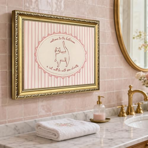 Bathroom Wall Art Sign - Welcome to the Bathroom Cat Decor Framed 16x12 D