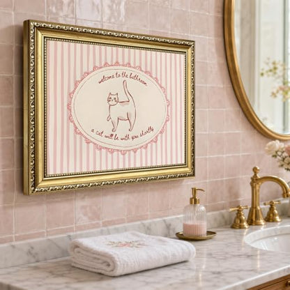 Bathroom Wall Art Sign - Welcome to the Bathroom Cat Decor Framed 16x12 D