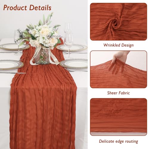 Terracotta Cheesecloth Table Runner 120 Inch Boho Wedding Decor - 8 Pack