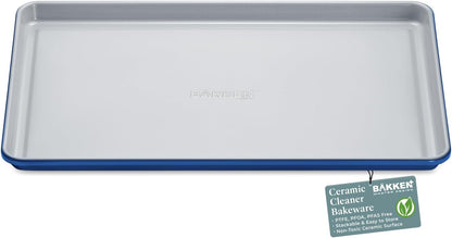 Premium Non-Stick Ceramic Baking Sheet Pan - Aluminized Steel, PFOA & PFAS Free - Ideal for Baking & Roasting - Medium Size (15.5" x 10") - Blue