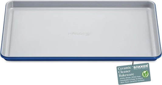 Premium Non-Stick Ceramic Baking Sheet Pan - Aluminized Steel, PFOA & PFAS Free - Ideal for Baking & Roasting - Medium Size (15.5" x 10") - Blue