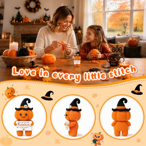 Halloween Pumpkin Basket Stuffers with Handmade Crochet Witch Hat for Fall Gifts