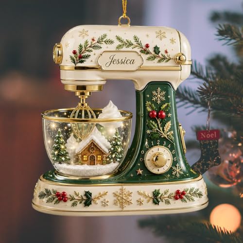 Personalized Christmas Ornament - Green Stand Mixer Baking Gift
