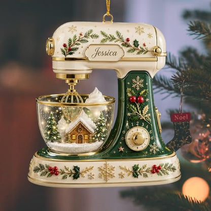 Personalized Christmas Ornament - Green Stand Mixer Baking Gift