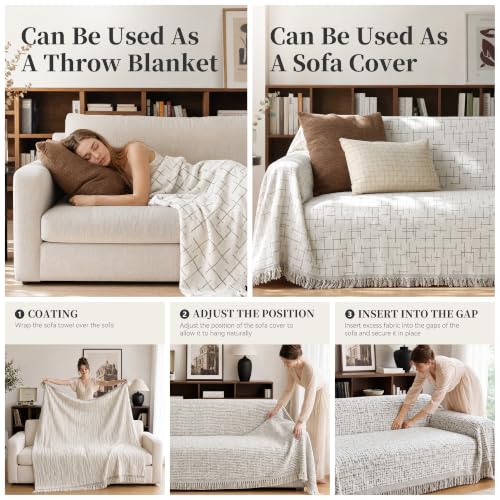 Chenille Couch Cover for Sofa 71x118 Sand - Reversible Sofa Protector