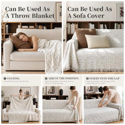 Chenille Couch Cover for Sofa 71x118 Sand - Reversible Sofa Protector