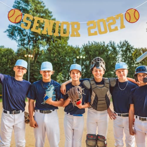 Senior 2027 Softball Banner - Gold Glitter Class of 2027 Party Decor