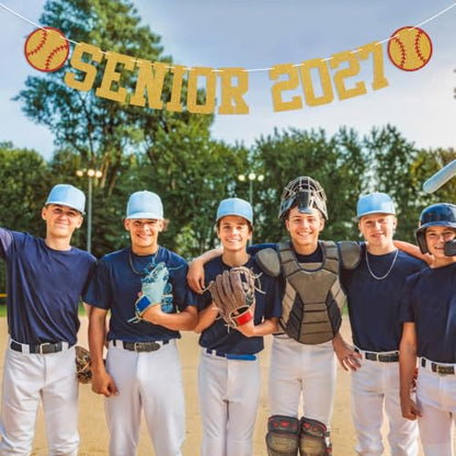Senior 2027 Softball Banner - Gold Glitter Class of 2027 Party Decor
