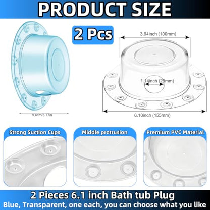 2 Pack Bathtub Drain Stoppers 6.1 Inch Transparent Green PVC Overflow Cover
