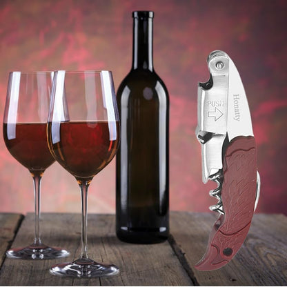 Waiter Corkscrew Wine Opener Manual | 2 Pack Professional Honatty 3-in-1 Heavy Duty Double Hinged Wine Key with Foil Cutter & Beer Bottle Opener for Servers, Bartenders & Home Use