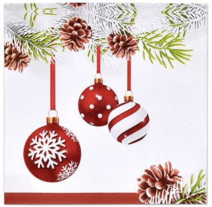 Christmas Ornament Cocktail Napkins - 100 3-Ply Disposable Party Paper - Gift Boutique