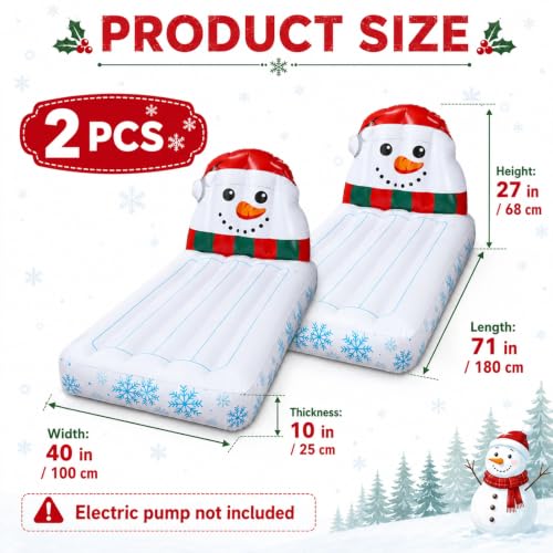 Christmas Snowman Inflatable Mattress Bed Set 2 Pack 71x40 Inch Holiday Sleepover
