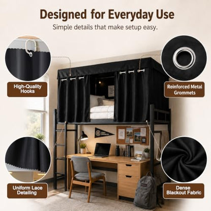 Blackout Bunk Bed Curtains for Dorms and Top Bunk Beds - Privacy & Light Blocker