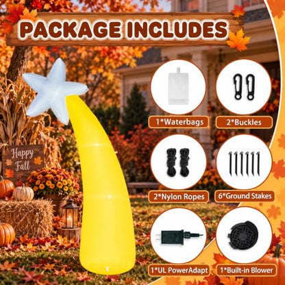 10FT Fall Inflatable Yard Decorations with Yellow Palm Tree & Stars LED Lights