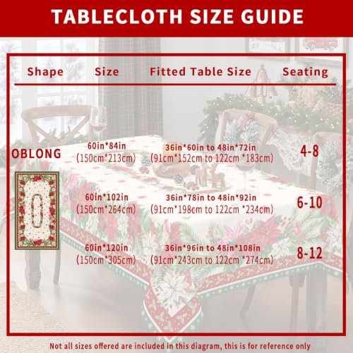 Christmas Poinsettia Flowers Rectangular Tablecloth 60 x 120 Inch Waterproof Washable Fabric