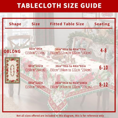 Christmas Poinsettia Flowers Rectangular Tablecloth 60 x 120 Inch Waterproof Washable Fabric