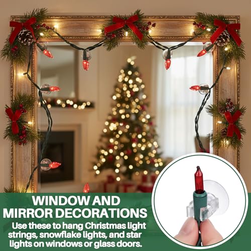 200 Pcs Mini Christmas Light Suction Cup Holders - Clear, Reusable & Easy to Install