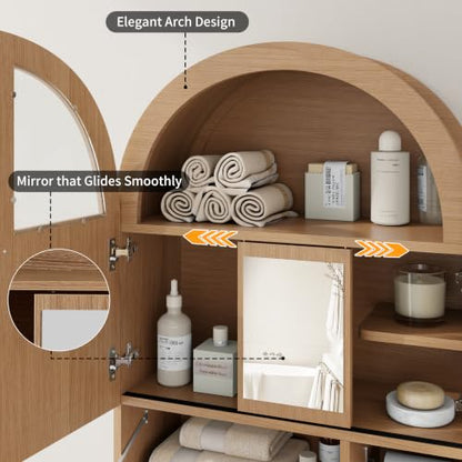 Arched Bathroom Wall Cabinet with Mirror and Toilet Paper Holder