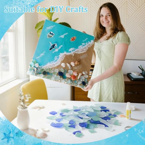 Blue Sea Glass for Crafts 34oz Bulk Beach Decor & Mosaic Art