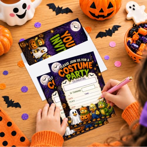 Duck Costume Halloween Birthday Party Invitations - Cartoon Haunted Variation