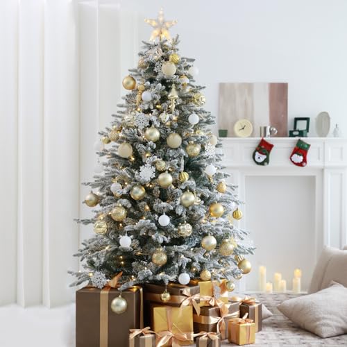 HipTree White Gold Velvet Christmas Tree Baubles 12 Pack - 3.14 Inch