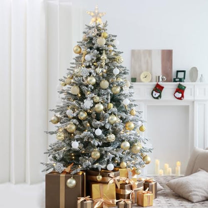 White Gold Velvet Christmas Tree Baubles - 12 Count, 2.36 Inch